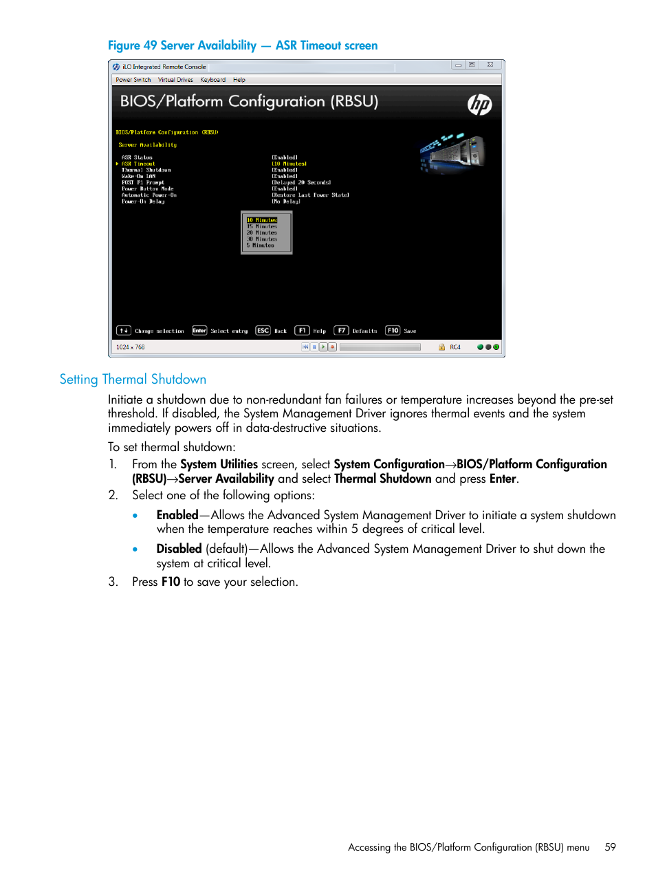 Setting thermal shutdown | HP Unified Extensible Firmware Interface User Manual | Page 59 / 158