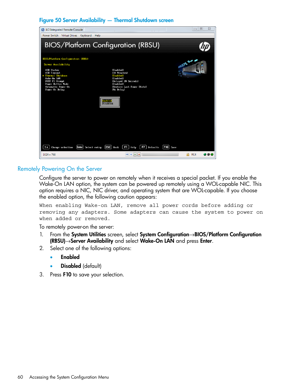 Remotely powering on the server | HP Unified Extensible Firmware Interface User Manual | Page 60 / 158