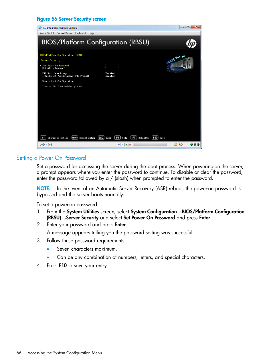 Setting a power on password | HP Unified Extensible Firmware Interface User Manual | Page 66 / 158