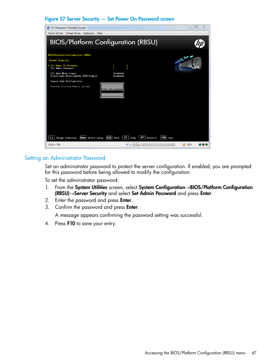 Setting an administrator password | HP Unified Extensible Firmware Interface User Manual | Page 67 / 158