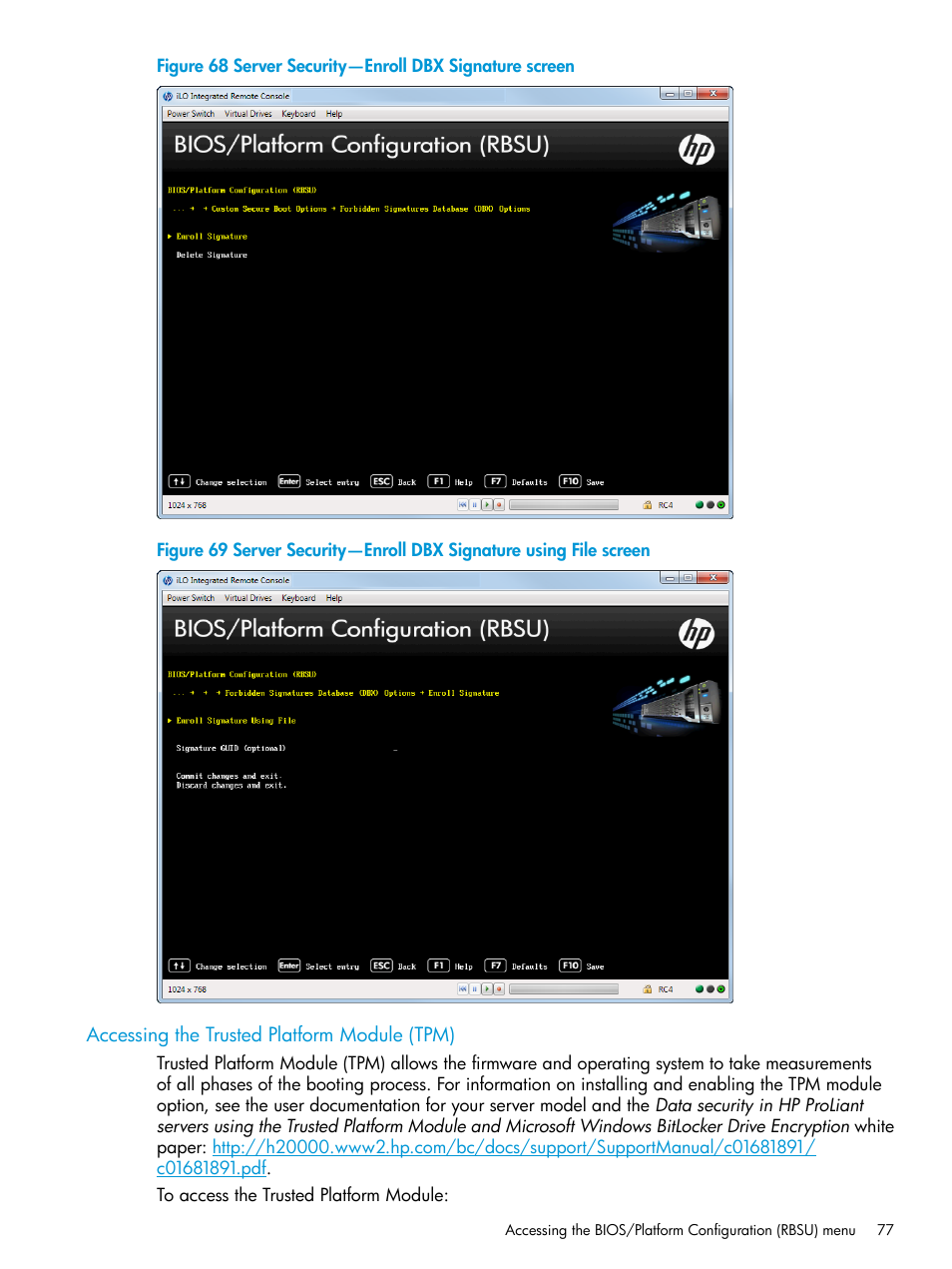 Accessing the trusted platform module (tpm) | HP Unified Extensible Firmware Interface User Manual | Page 77 / 158