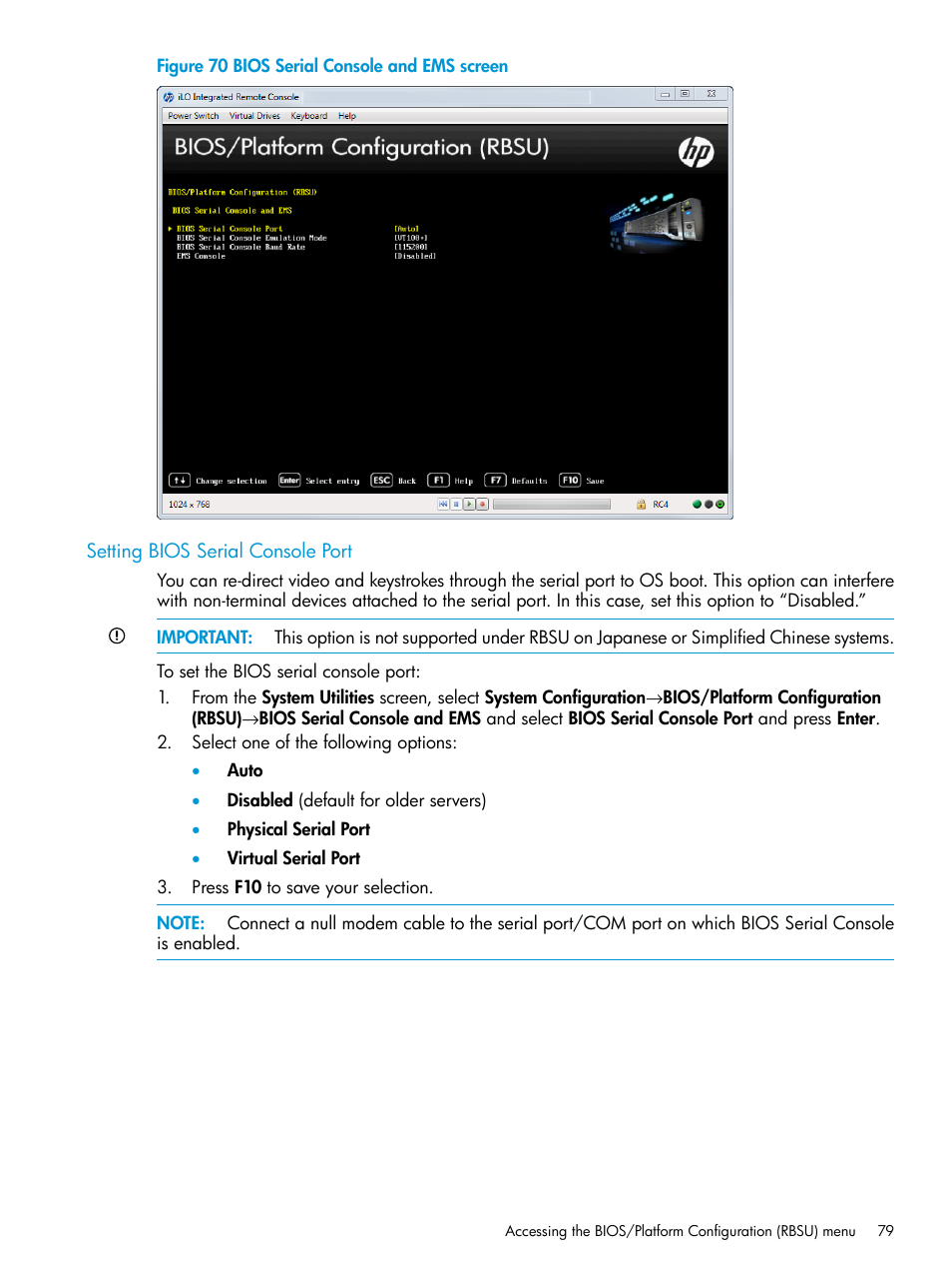 Setting bios serial console port | HP Unified Extensible Firmware Interface User Manual | Page 79 / 158
