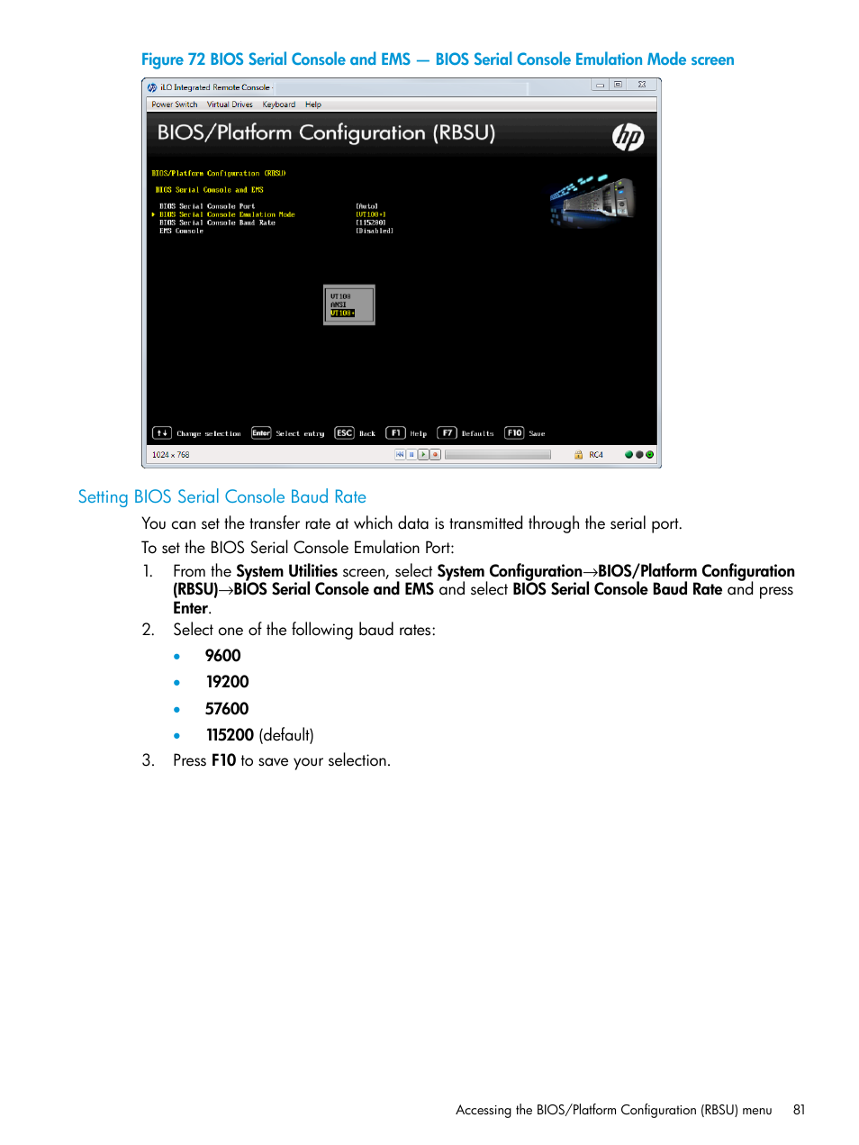 Setting bios serial console baud rate | HP Unified Extensible Firmware Interface User Manual | Page 81 / 158