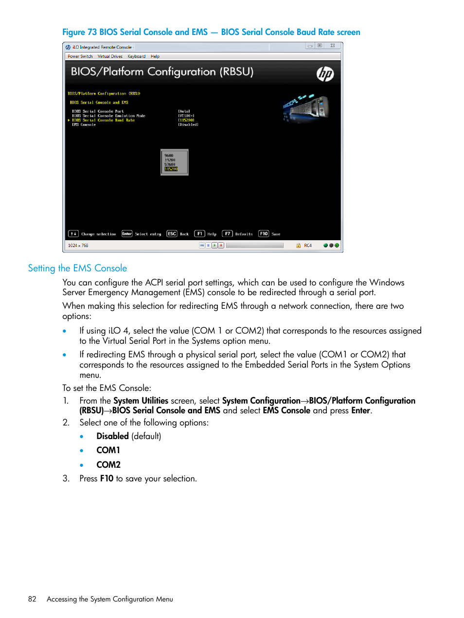 Setting the ems console | HP Unified Extensible Firmware Interface User Manual | Page 82 / 158