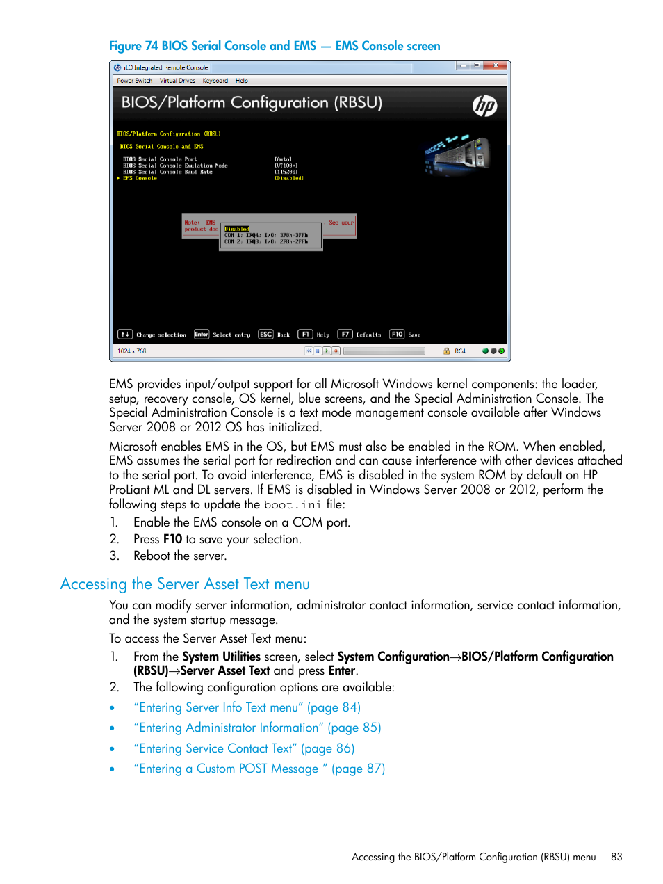 Accessing the server asset text menu | HP Unified Extensible Firmware Interface User Manual | Page 83 / 158