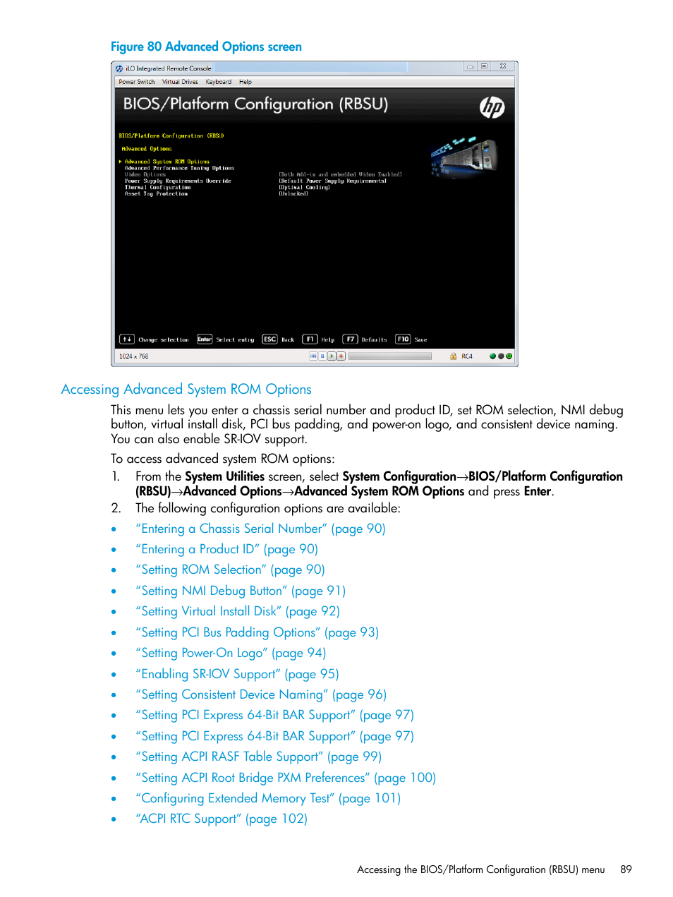 Accessing advanced system rom options | HP Unified Extensible Firmware Interface User Manual | Page 89 / 158