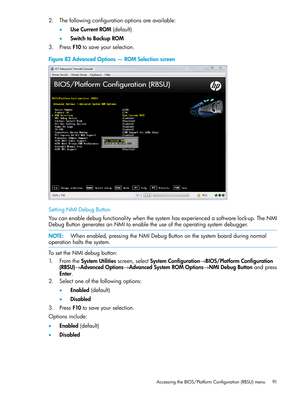 Setting nmi debug button | HP Unified Extensible Firmware Interface User Manual | Page 91 / 158