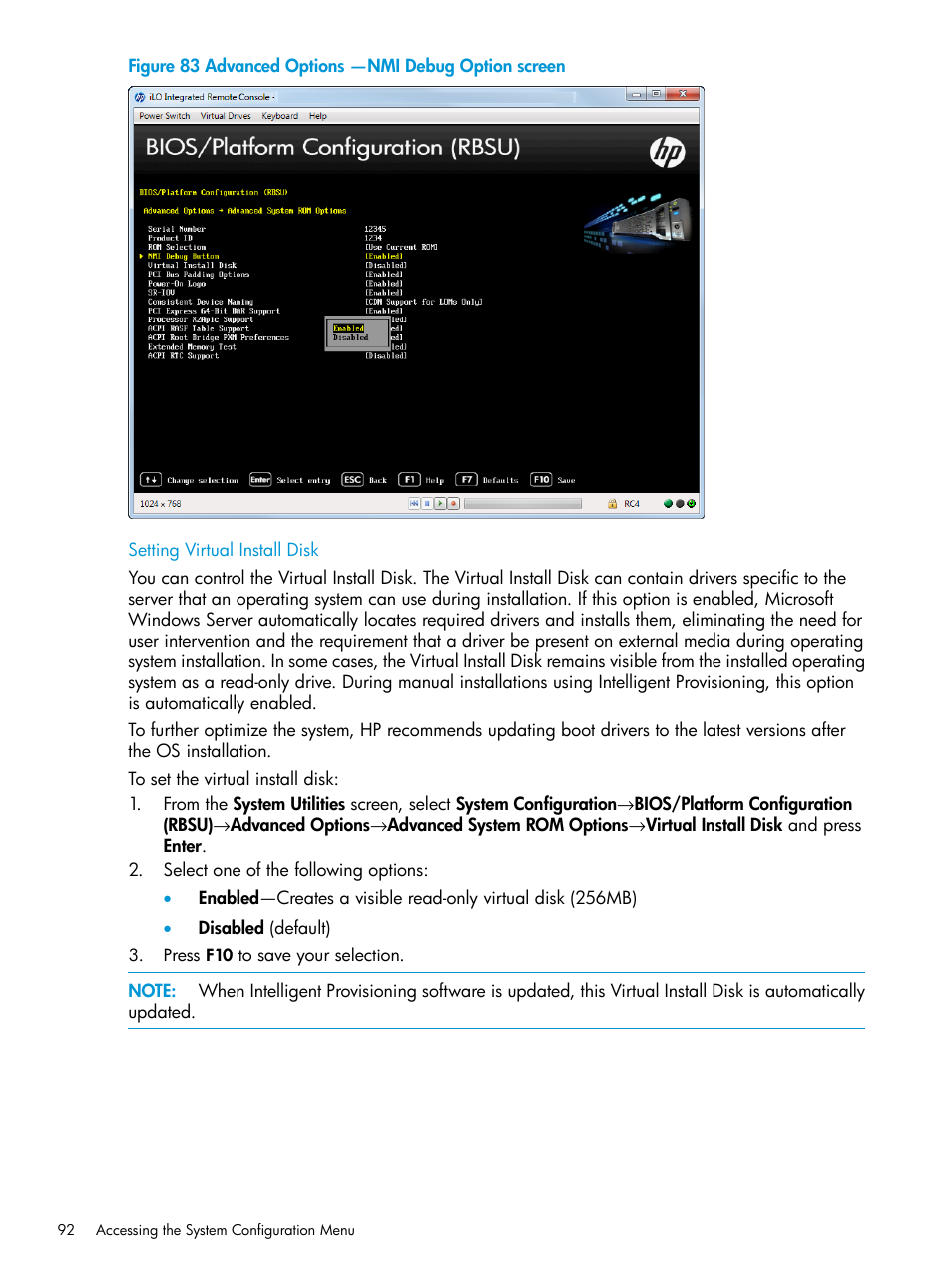 Setting virtual install disk | HP Unified Extensible Firmware Interface User Manual | Page 92 / 158