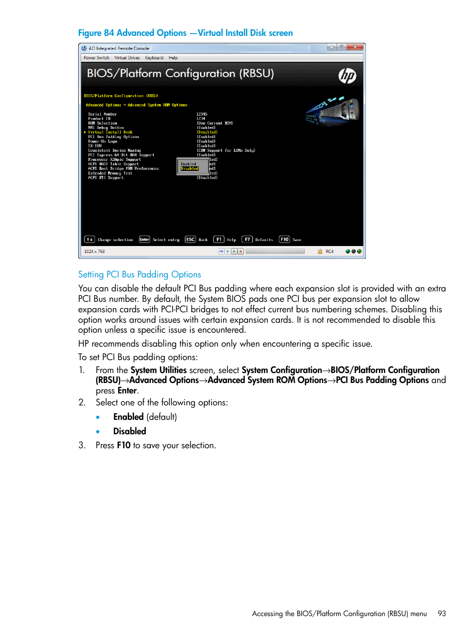 Setting pci bus padding options | HP Unified Extensible Firmware Interface User Manual | Page 93 / 158