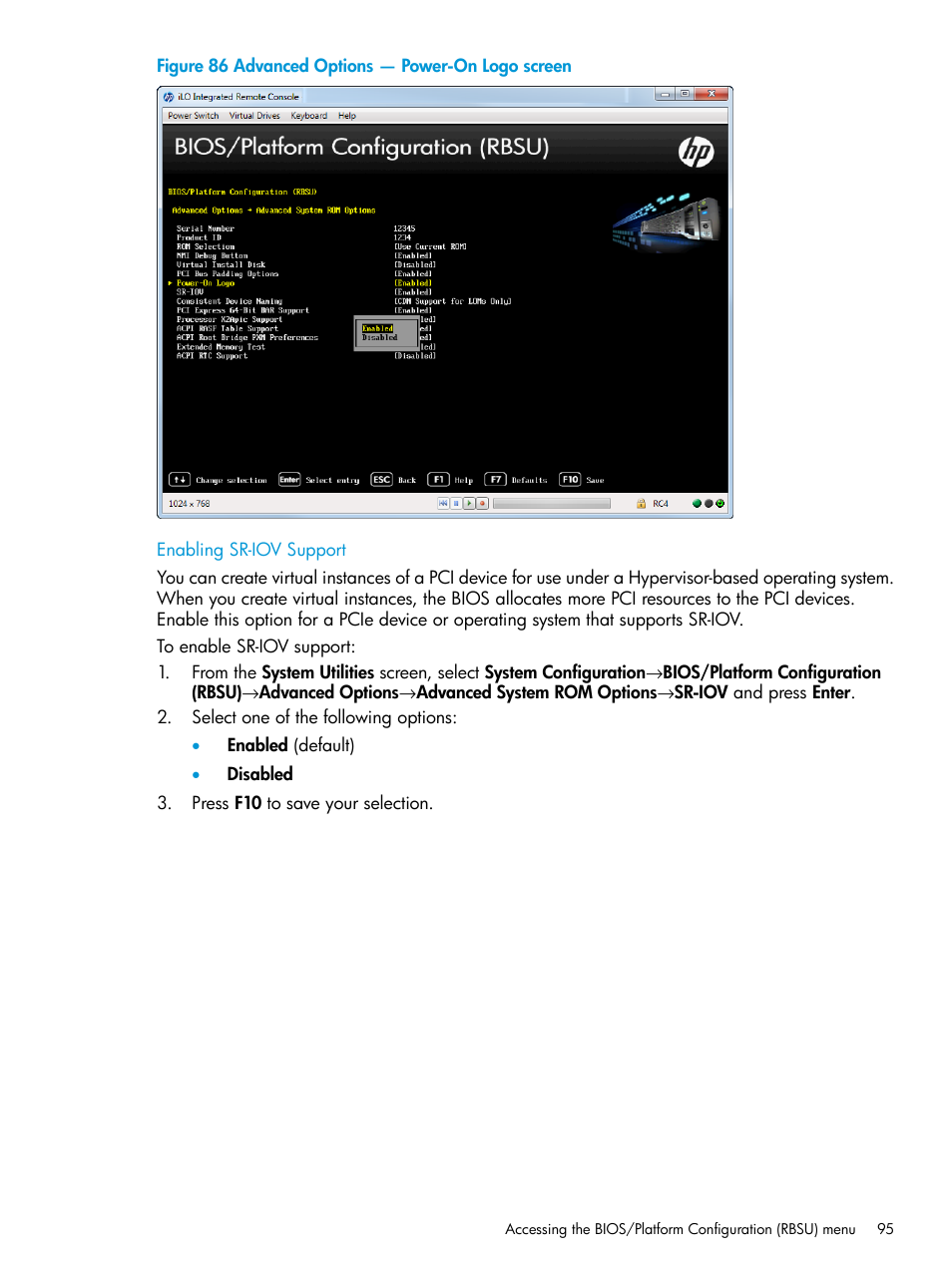 Enabling sr-iov support | HP Unified Extensible Firmware Interface User Manual | Page 95 / 158