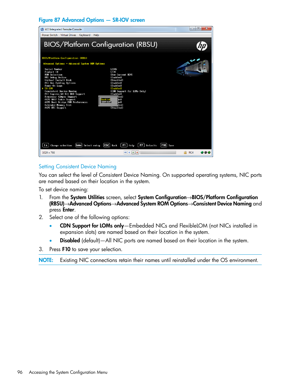 Setting consistent device naming | HP Unified Extensible Firmware Interface User Manual | Page 96 / 158