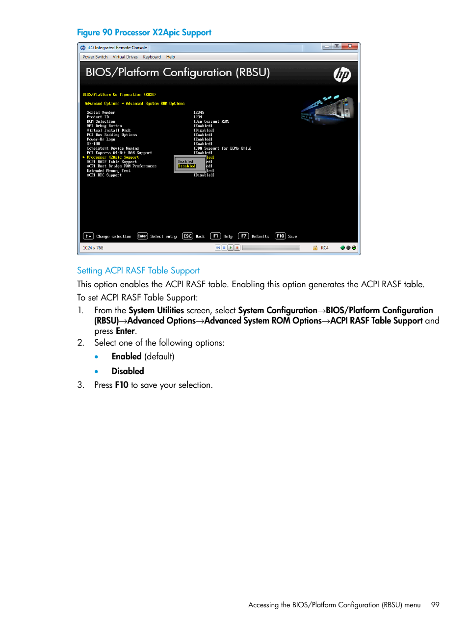 Setting acpi rasf table support | HP Unified Extensible Firmware Interface User Manual | Page 99 / 158