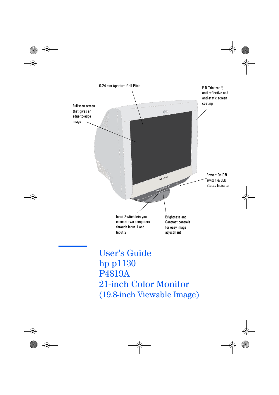Inch viewable image) | HP p1130 21 inch CRT Monitor User Manual | Page 2 / 43