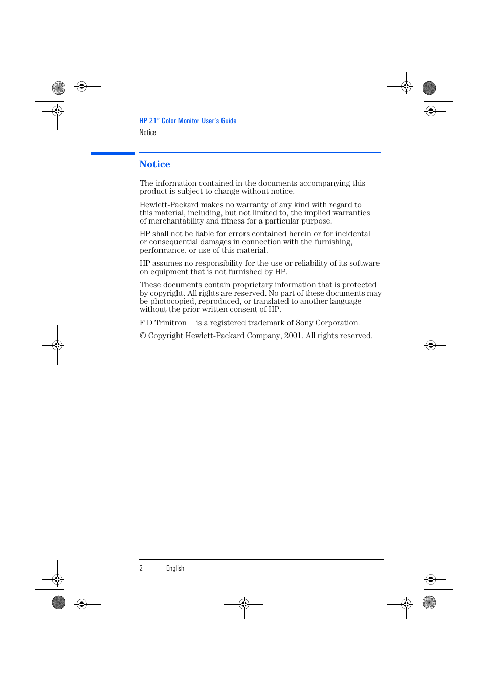 Notice | HP p1130 21 inch CRT Monitor User Manual | Page 3 / 43