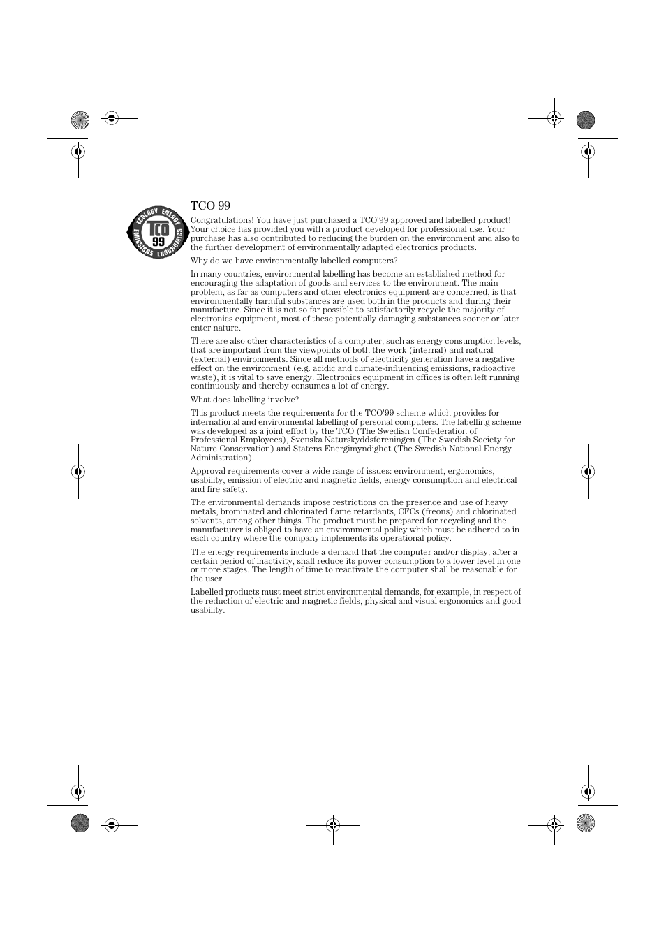 Tco 99 | HP p1130 21 inch CRT Monitor User Manual | Page 41 / 43