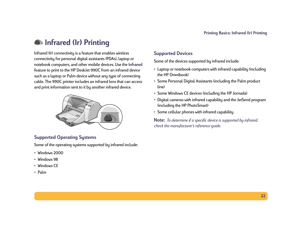 Infrared (ir) printing | HP Deskjet 990cxi Printer User Manual | Page 22 / 102