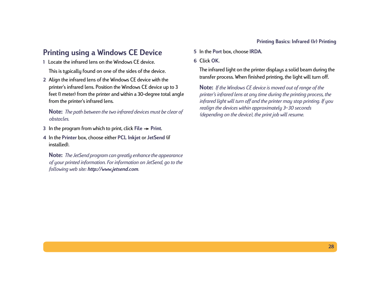 Printing using a windows ce device | HP Deskjet 990cxi Printer User Manual | Page 28 / 102
