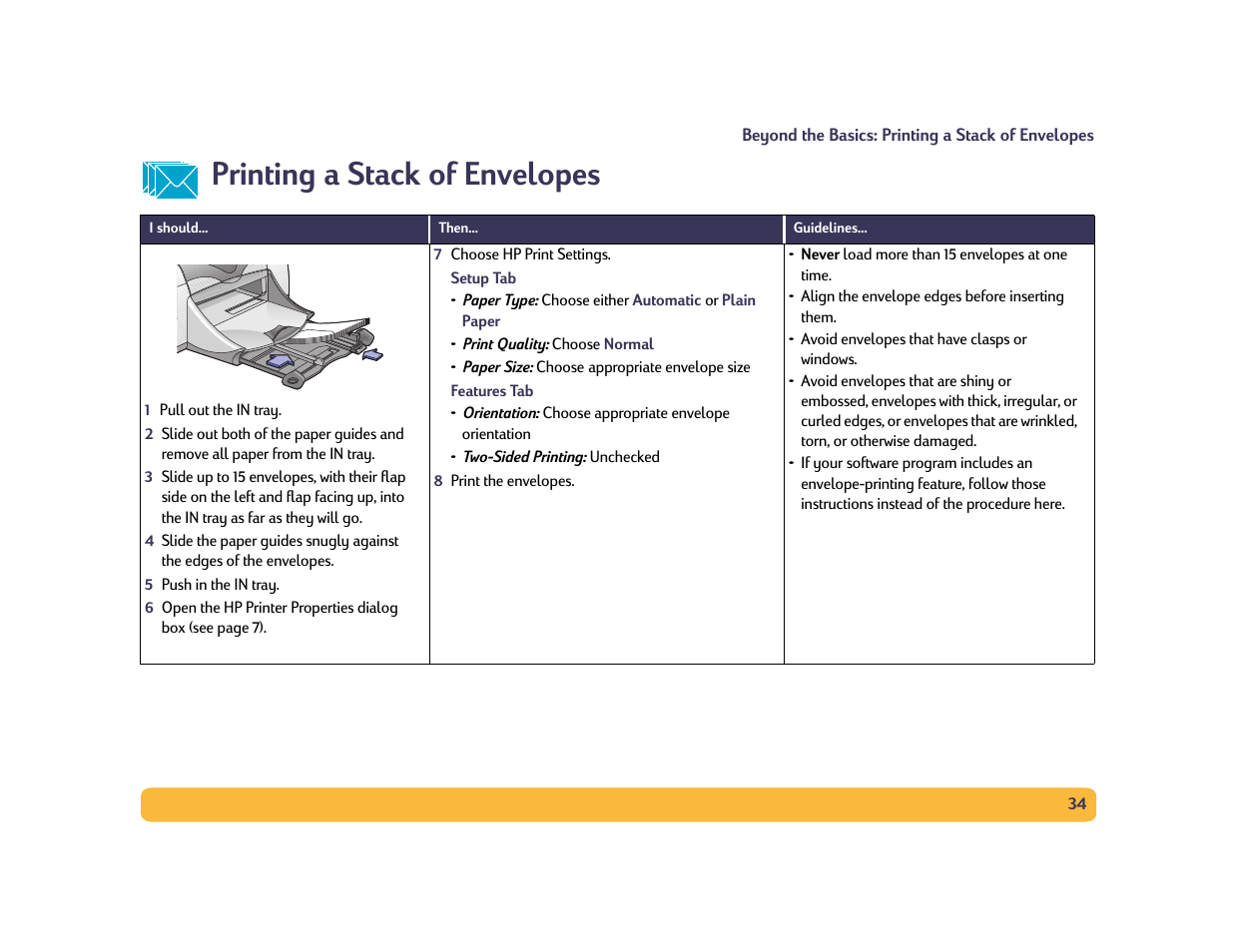 Printing a stack of envelopes | HP Deskjet 990cxi Printer User Manual | Page 34 / 102