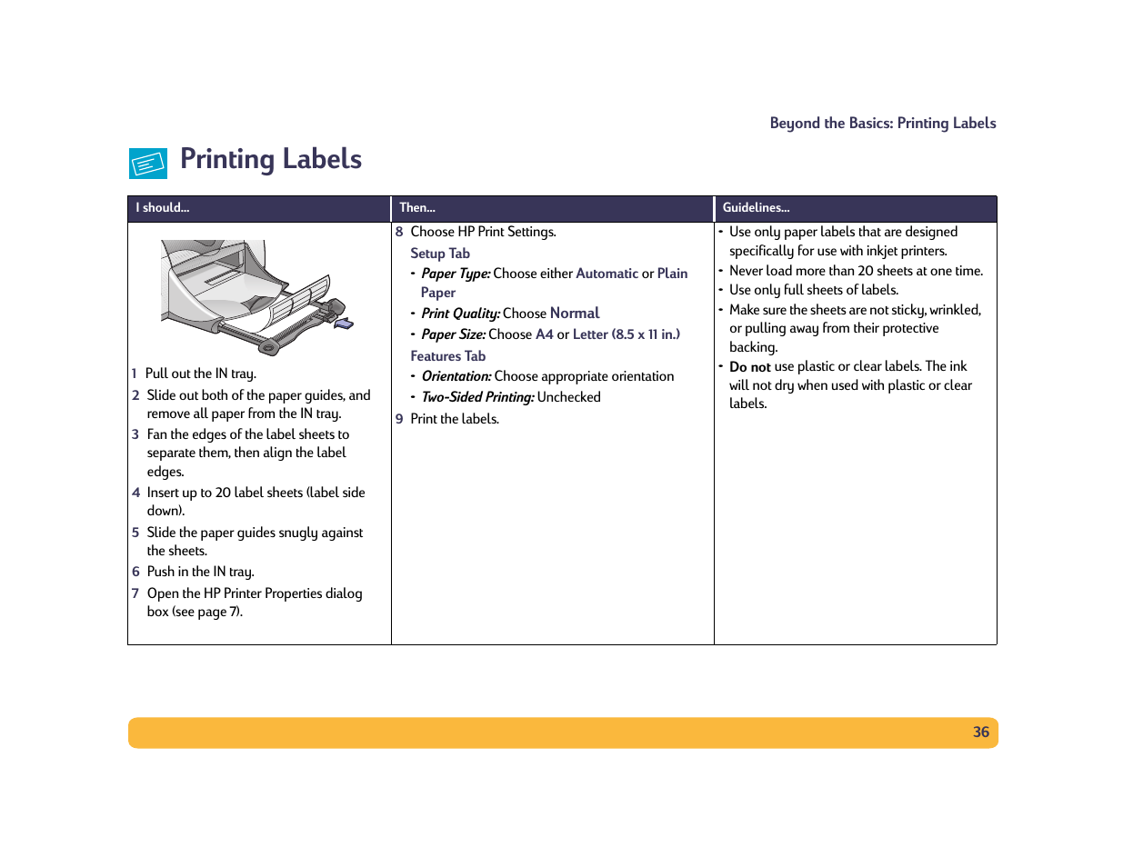 Printing labels | HP Deskjet 990cxi Printer User Manual | Page 36 / 102