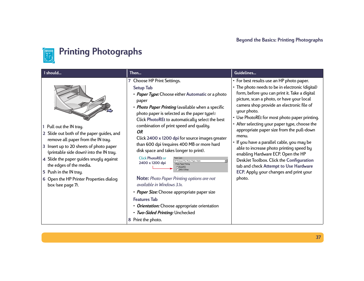 Printing photographs | HP Deskjet 990cxi Printer User Manual | Page 37 / 102