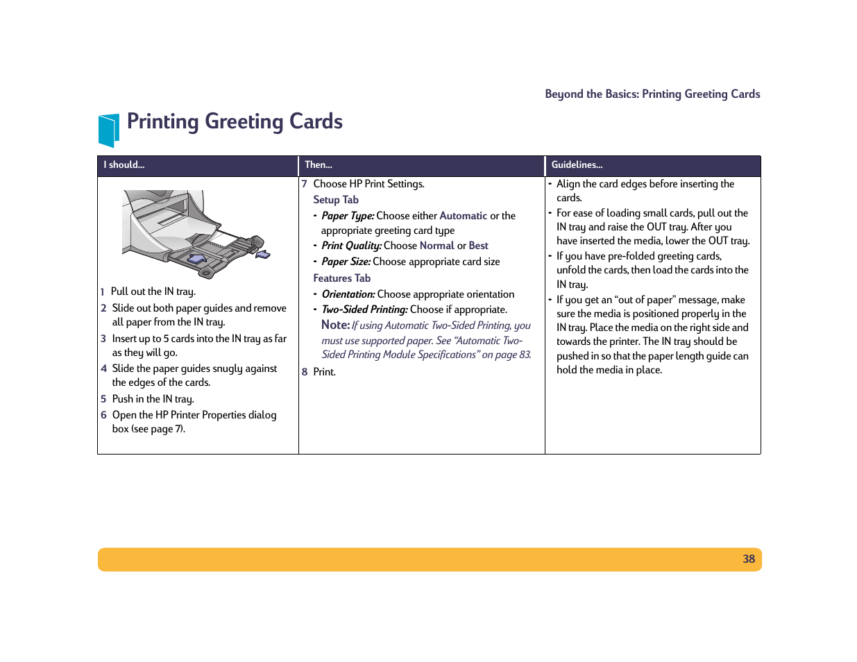 Printing greeting cards | HP Deskjet 990cxi Printer User Manual | Page 38 / 102