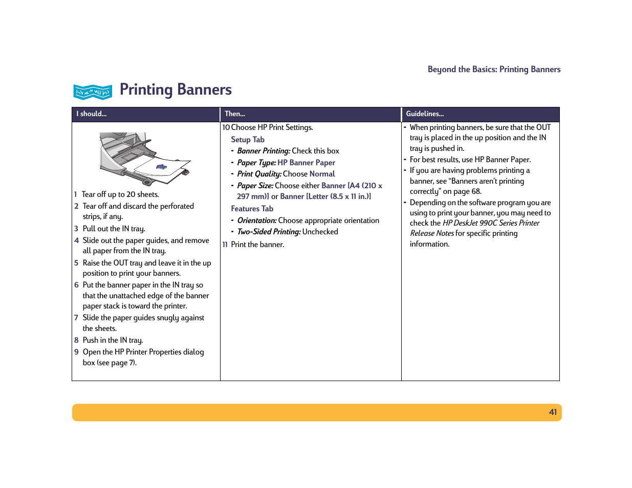 Printing banners | HP Deskjet 990cxi Printer User Manual | Page 41 / 102