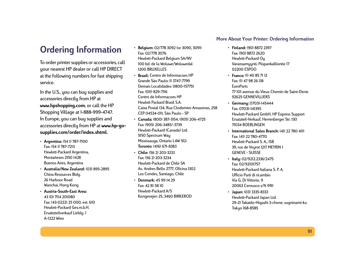 Ordering information | HP Deskjet 990cxi Printer User Manual | Page 91 / 102