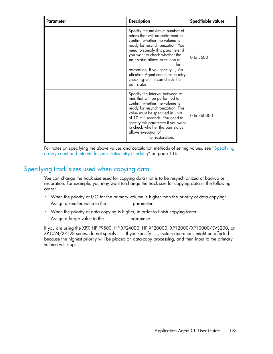Specifying track sizes used when copying data | HP XP Array Manager Software User Manual | Page 123 / 564