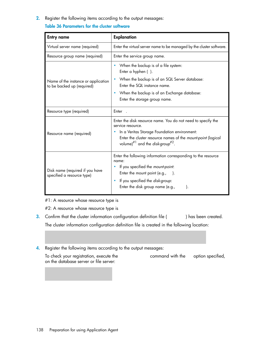 Parameters for the cluster software | HP XP Array Manager Software User Manual | Page 138 / 564