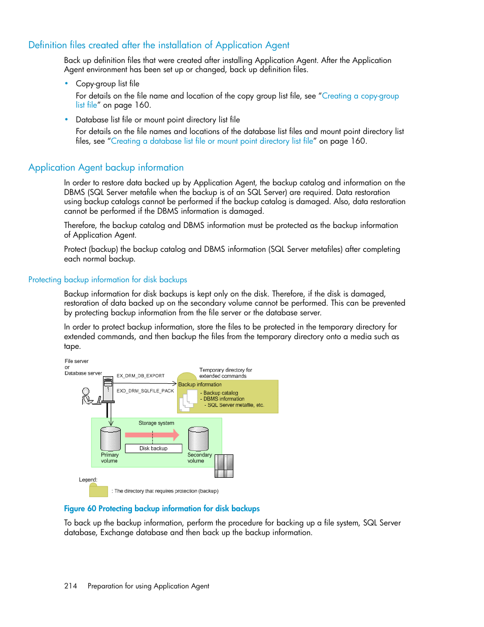 Application agent backup information, 214 application agent backup information, Protecting backup information for disk backups | HP XP Array Manager Software User Manual | Page 214 / 564