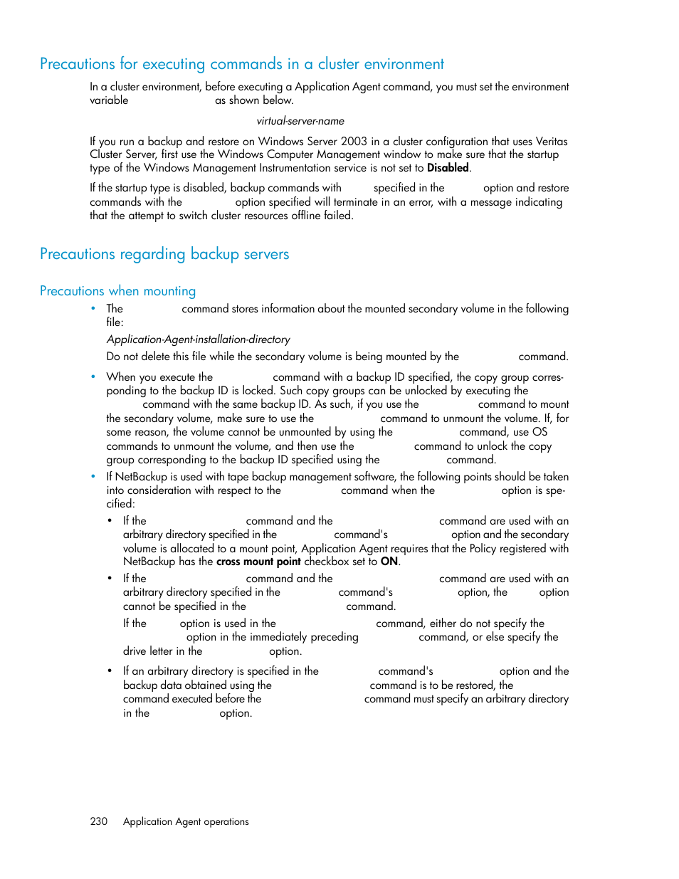 Precautions regarding backup servers, Precautions when mounting, 230 precautions regarding backup servers | HP XP Array Manager Software User Manual | Page 230 / 564