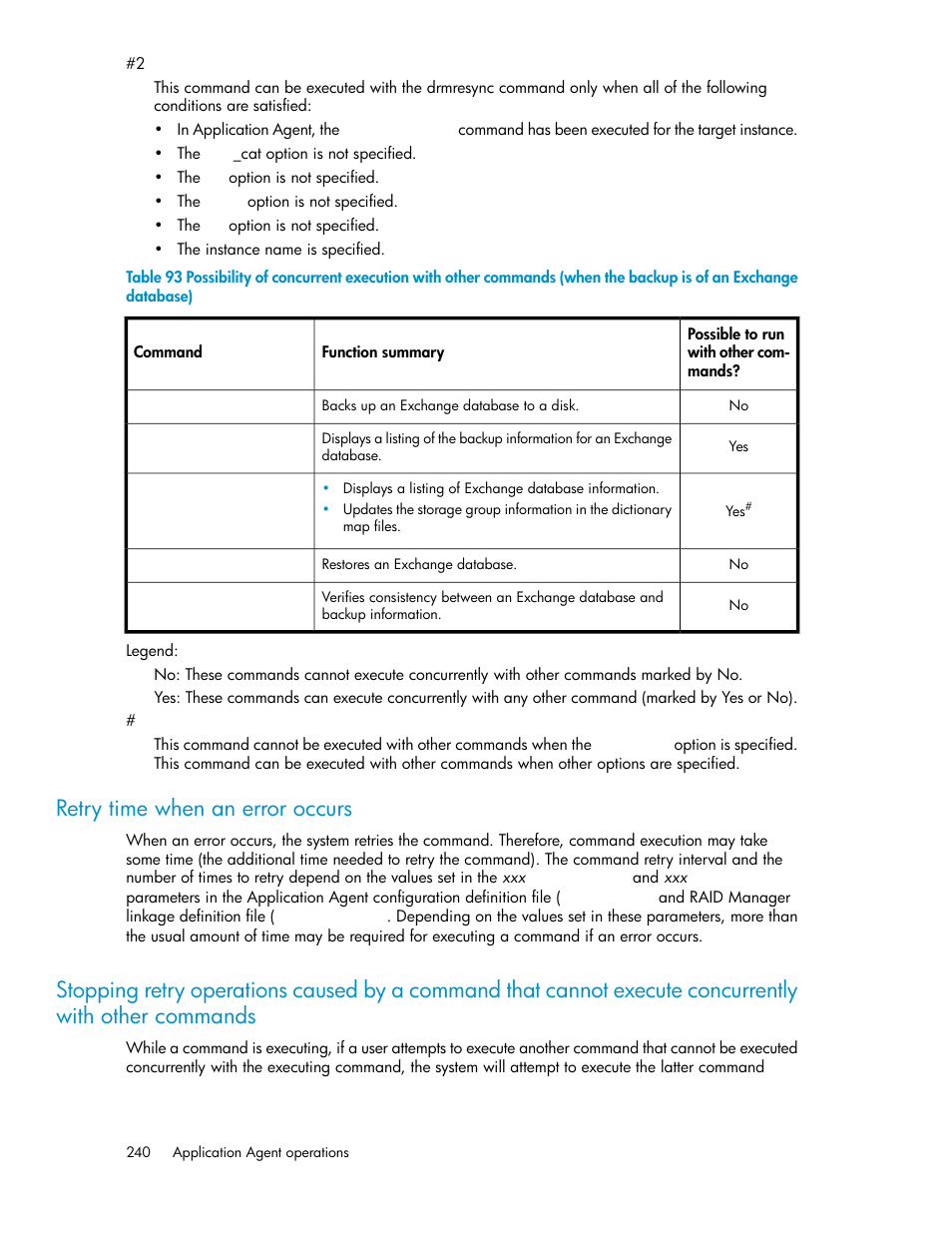 Retry time when an error occurs, Concurrently with other commands | HP XP Array Manager Software User Manual | Page 240 / 564