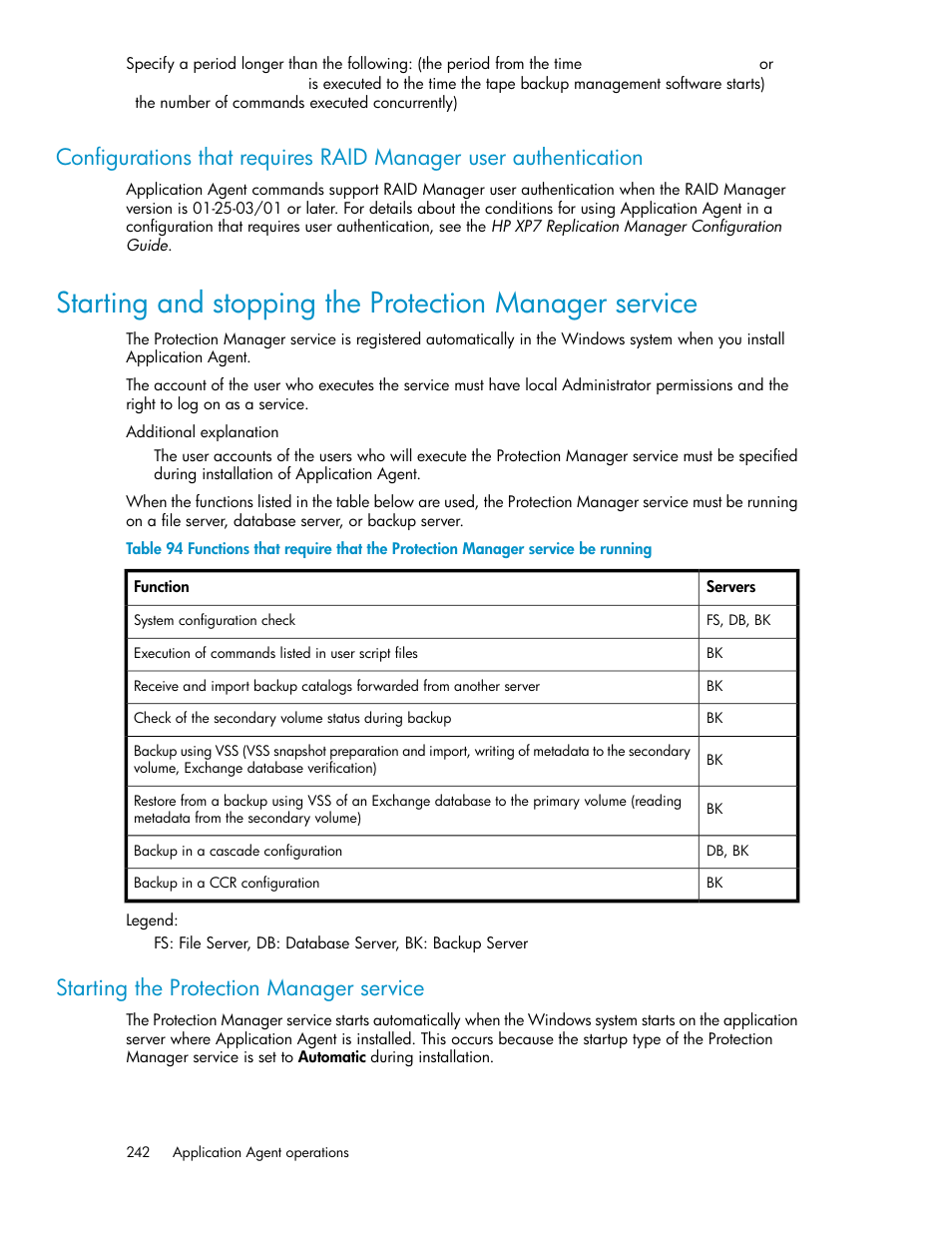 Starting the protection manager service | HP XP Array Manager Software User Manual | Page 242 / 564