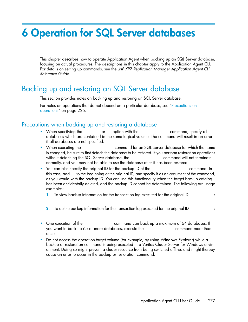 6 operation for sql server databases, Backing up and restoring an sql server database, Chapter 6 | HP XP Array Manager Software User Manual | Page 277 / 564