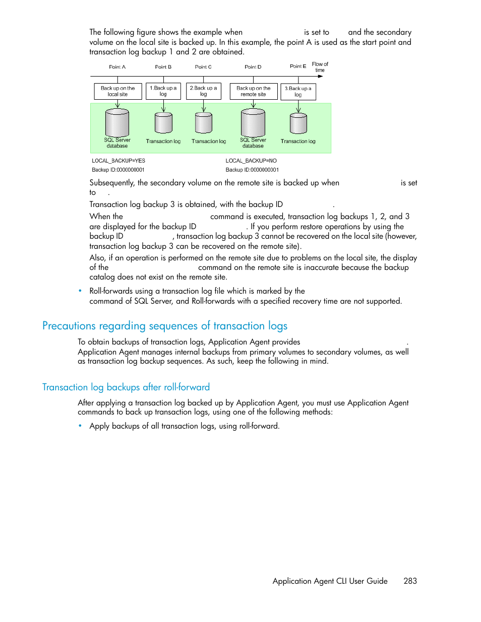 Transaction log backups after roll-forward | HP XP Array Manager Software User Manual | Page 283 / 564