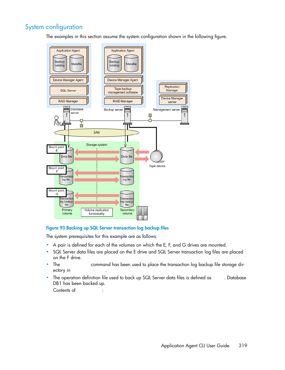 System configuration, Backing up sql server transaction log backup files | HP XP Array Manager Software User Manual | Page 319 / 564