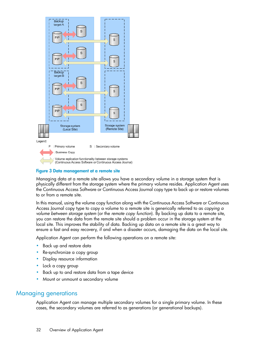 Managing generations, Data management at a remote site | HP XP Array Manager Software User Manual | Page 32 / 564