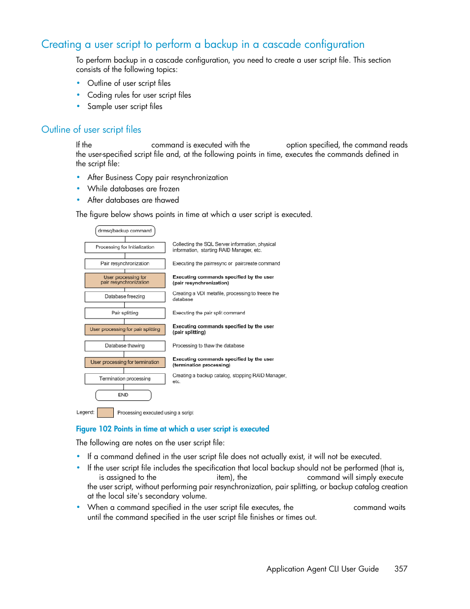 Outline of user script files, Points in time at which a user script is executed | HP XP Array Manager Software User Manual | Page 357 / 564