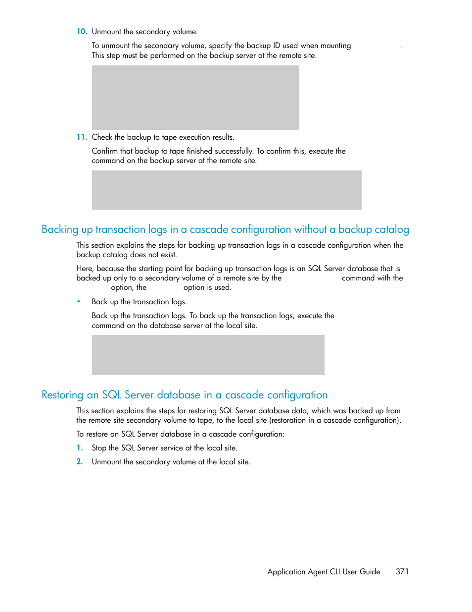 Restoring an sql server database in a cascade, Configuration | HP XP Array Manager Software User Manual | Page 371 / 564