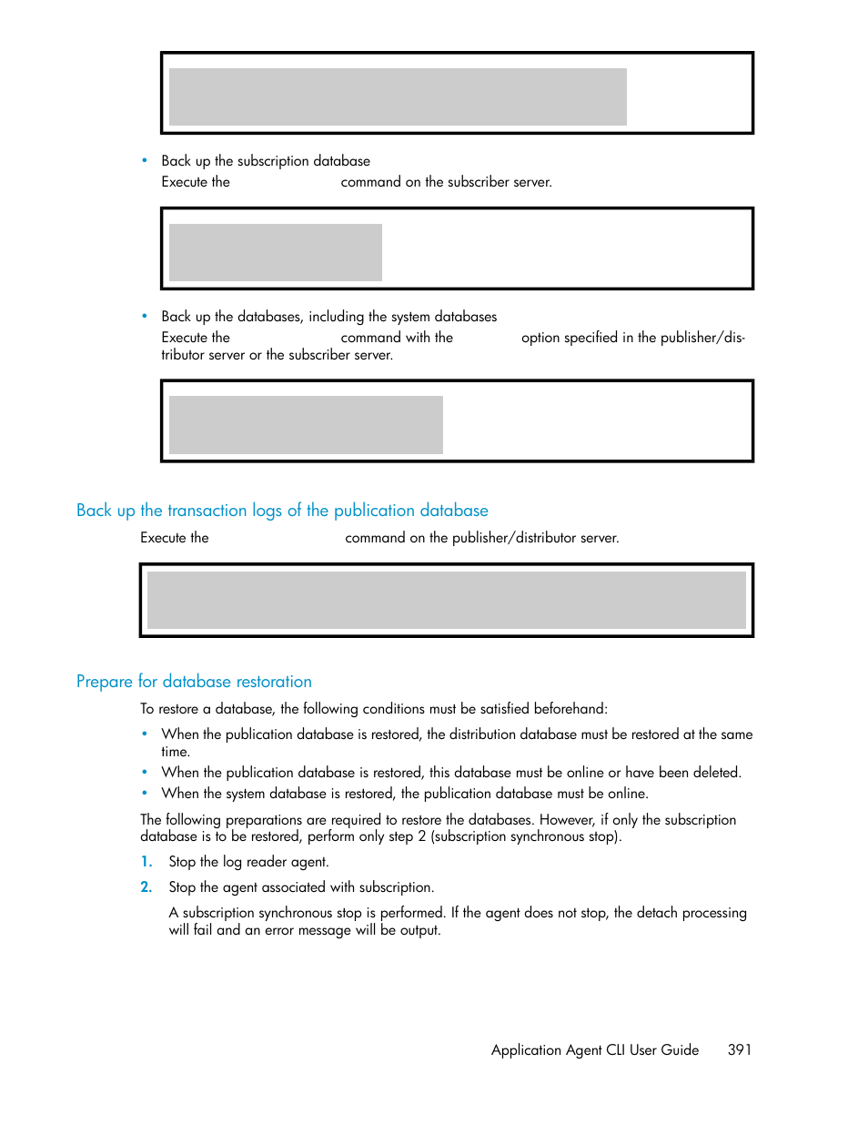 Prepare for database restoration, 391 prepare for database restoration | HP XP Array Manager Software User Manual | Page 391 / 564