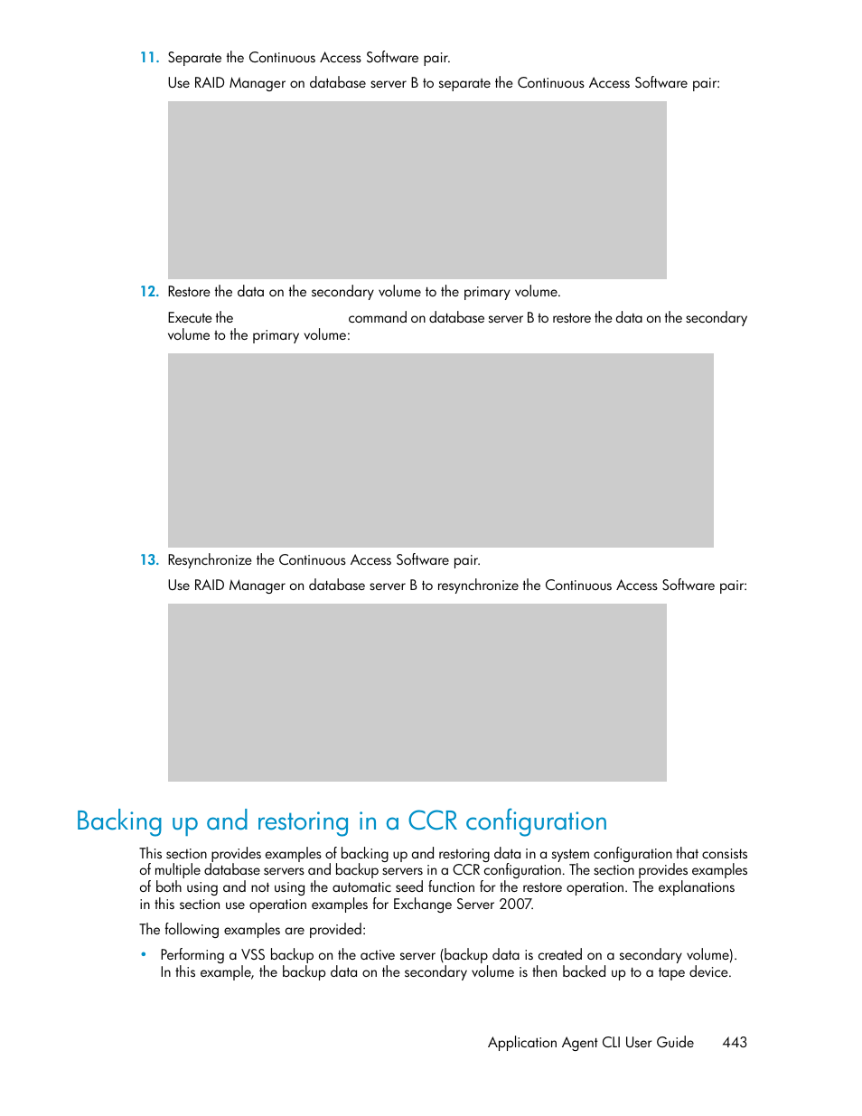 Backing up and restoring in a ccr configuration | HP XP Array Manager Software User Manual | Page 443 / 564