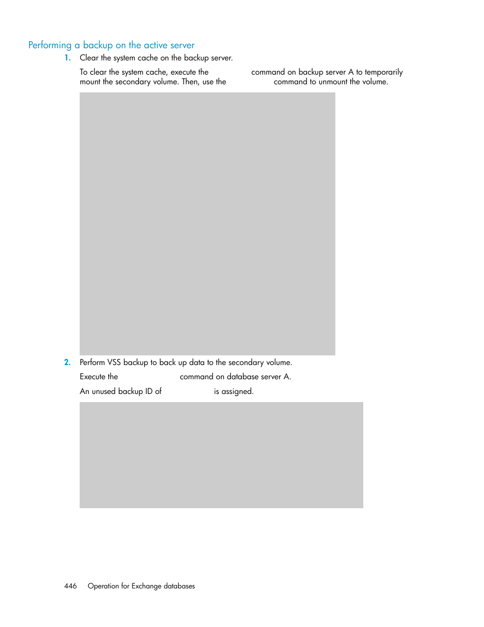 Performing a backup on the active server | HP XP Array Manager Software User Manual | Page 446 / 564