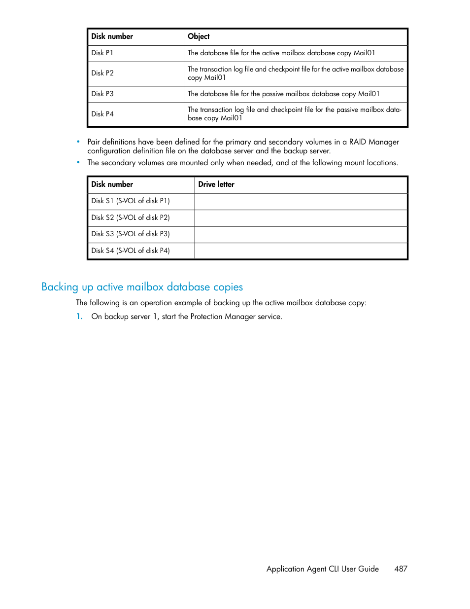 Backing up active mailbox database copies | HP XP Array Manager Software User Manual | Page 487 / 564