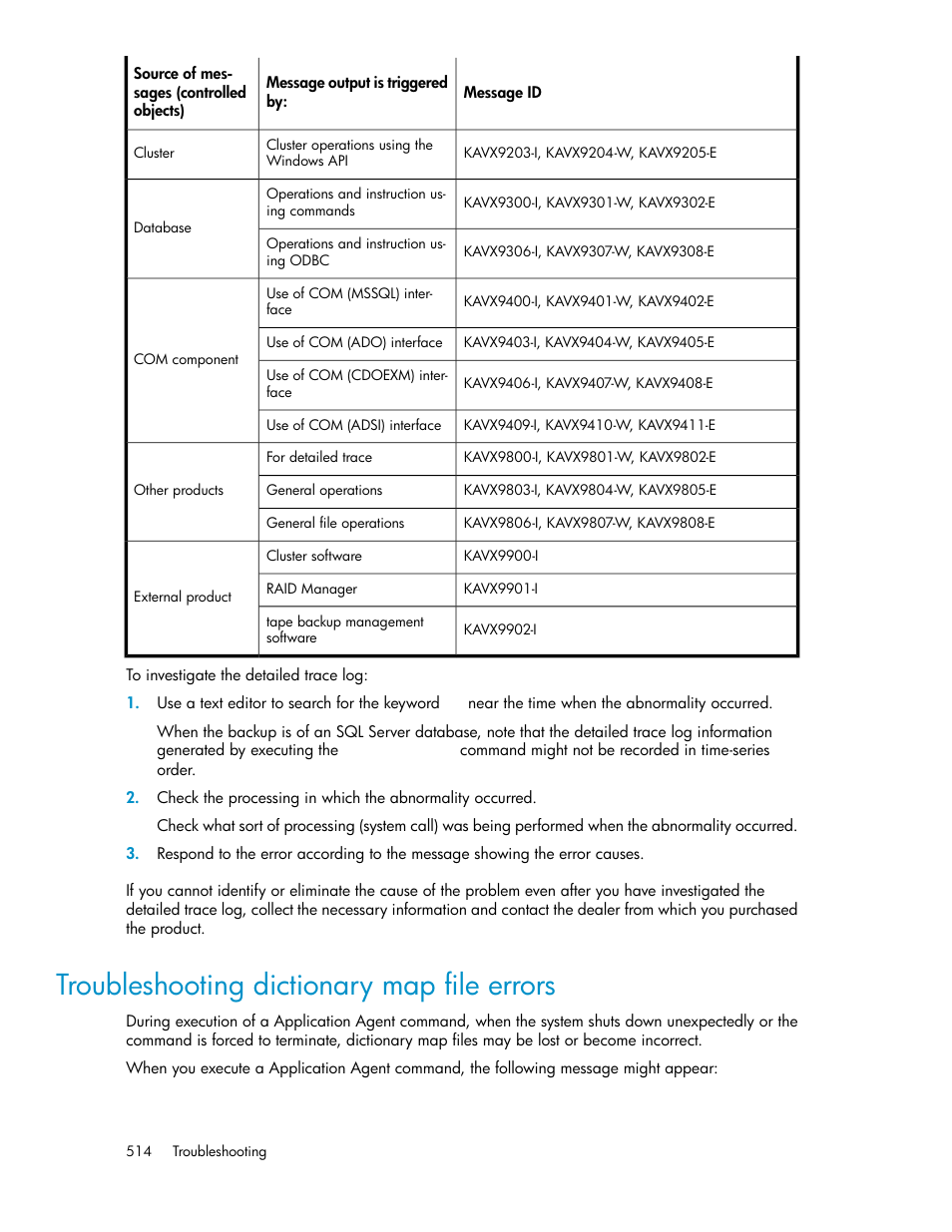 Troubleshooting dictionary map file errors, Troubleshooting dictionary map file, Errors | HP XP Array Manager Software User Manual | Page 514 / 564