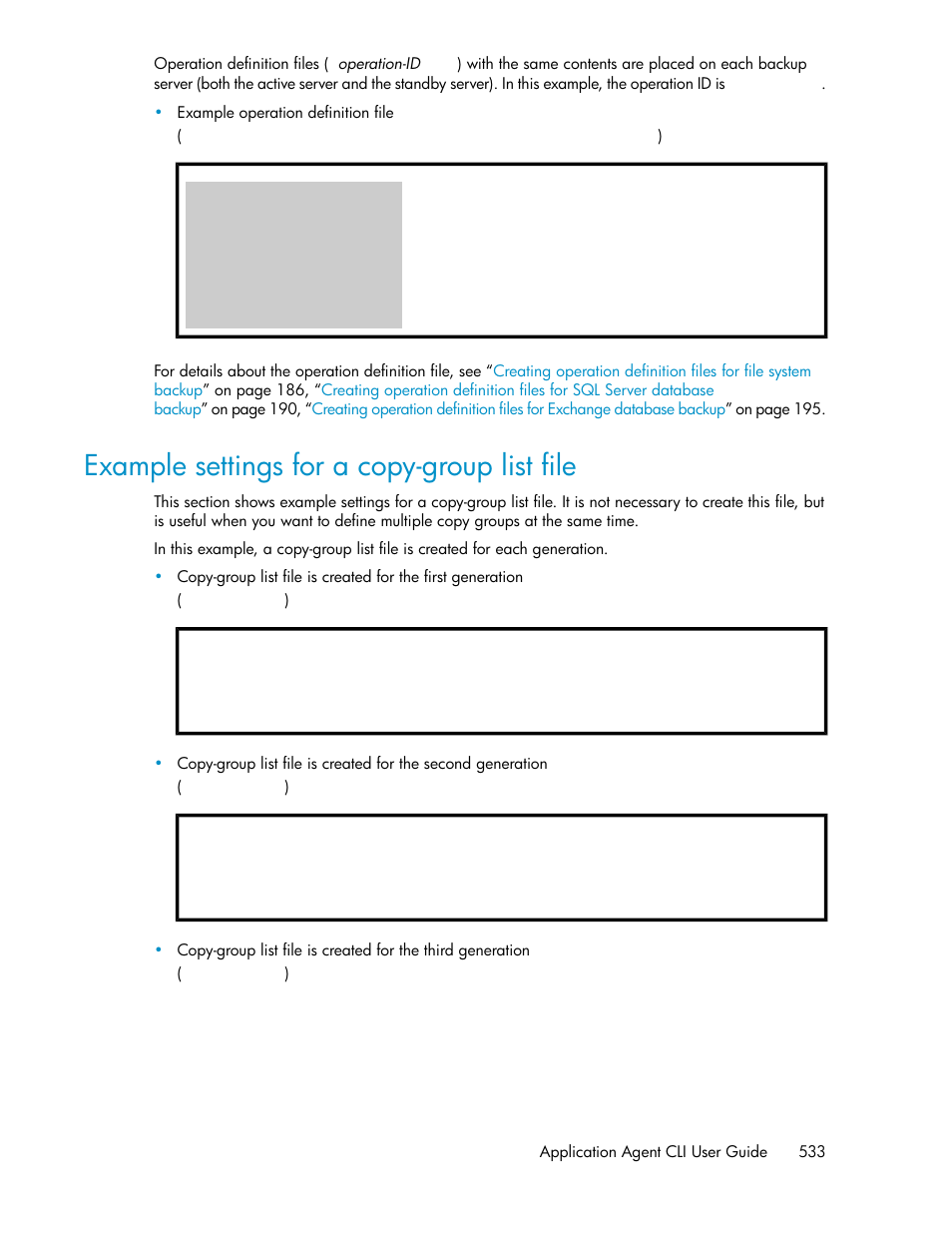 Example settings for a copy-group list file | HP XP Array Manager Software User Manual | Page 533 / 564