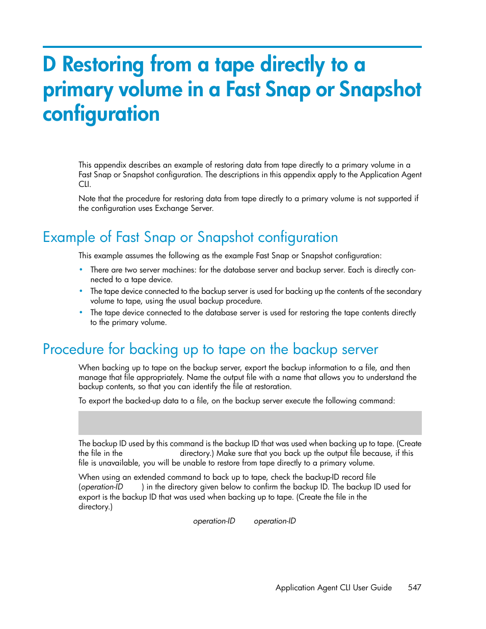 Example of fast snap or snapshot configuration, Appendix d | HP XP Array Manager Software User Manual | Page 547 / 564