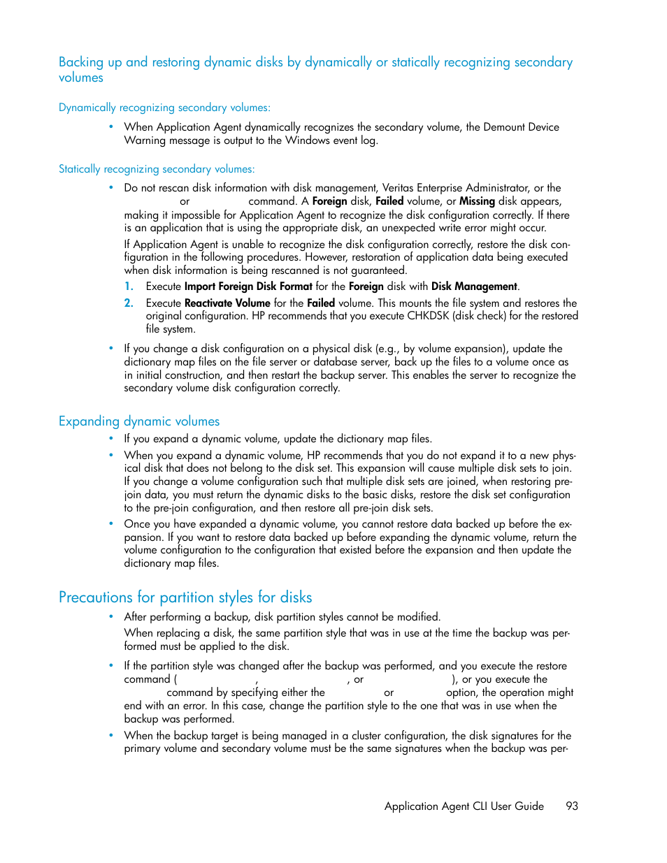 Expanding dynamic volumes, Precautions for partition styles for disks, 93 expanding dynamic volumes | HP XP Array Manager Software User Manual | Page 93 / 564