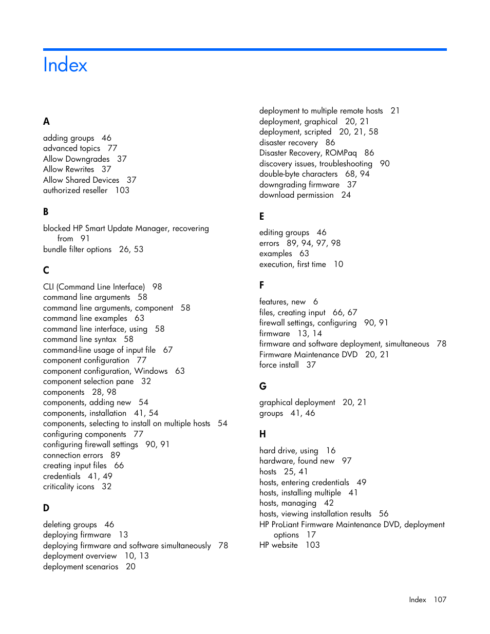 Index | HP ProLiant Support Pack User Manual | Page 107 / 109