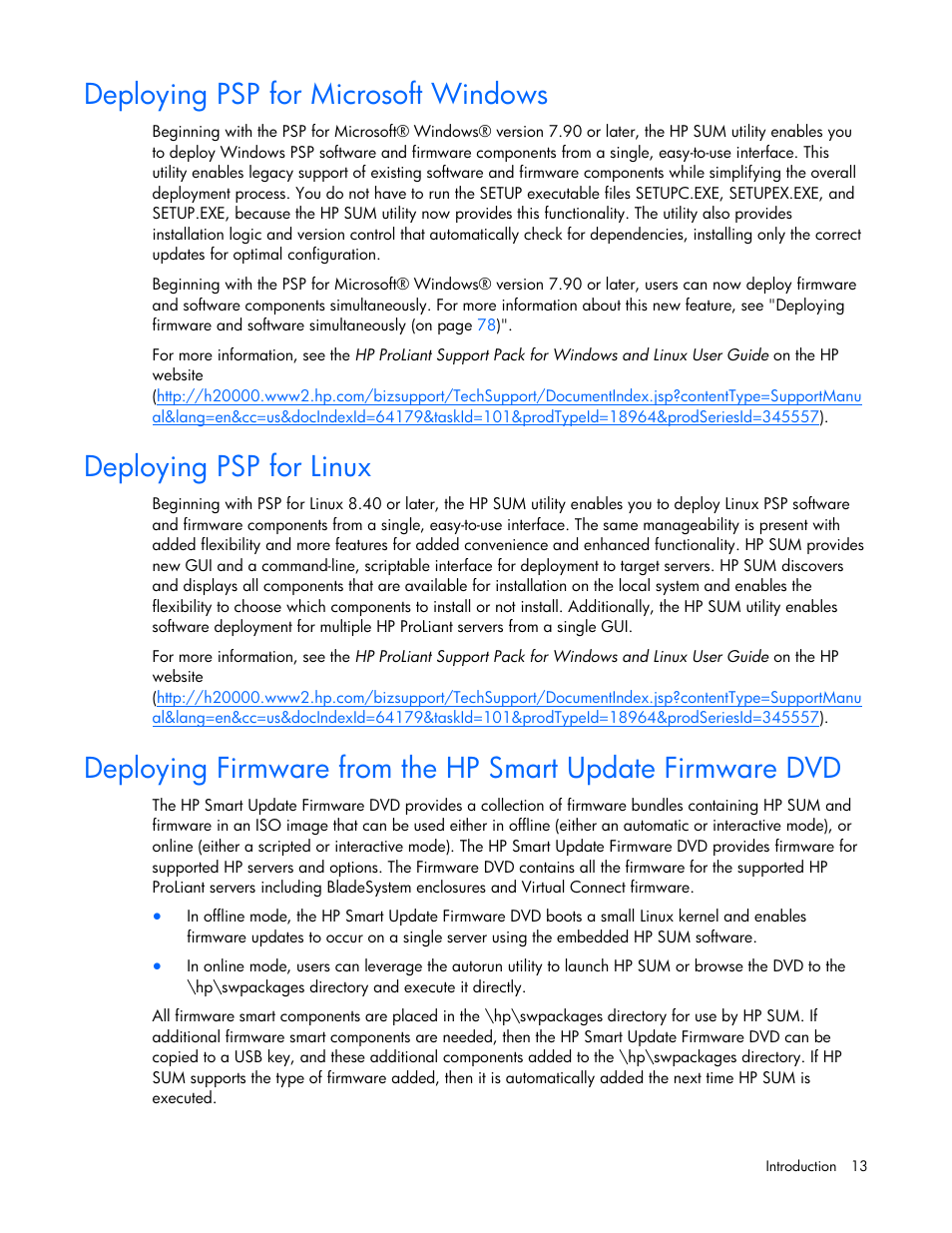 Deploying psp for microsoft windows, Deploying psp for linux | HP ProLiant Support Pack User Manual | Page 13 / 109