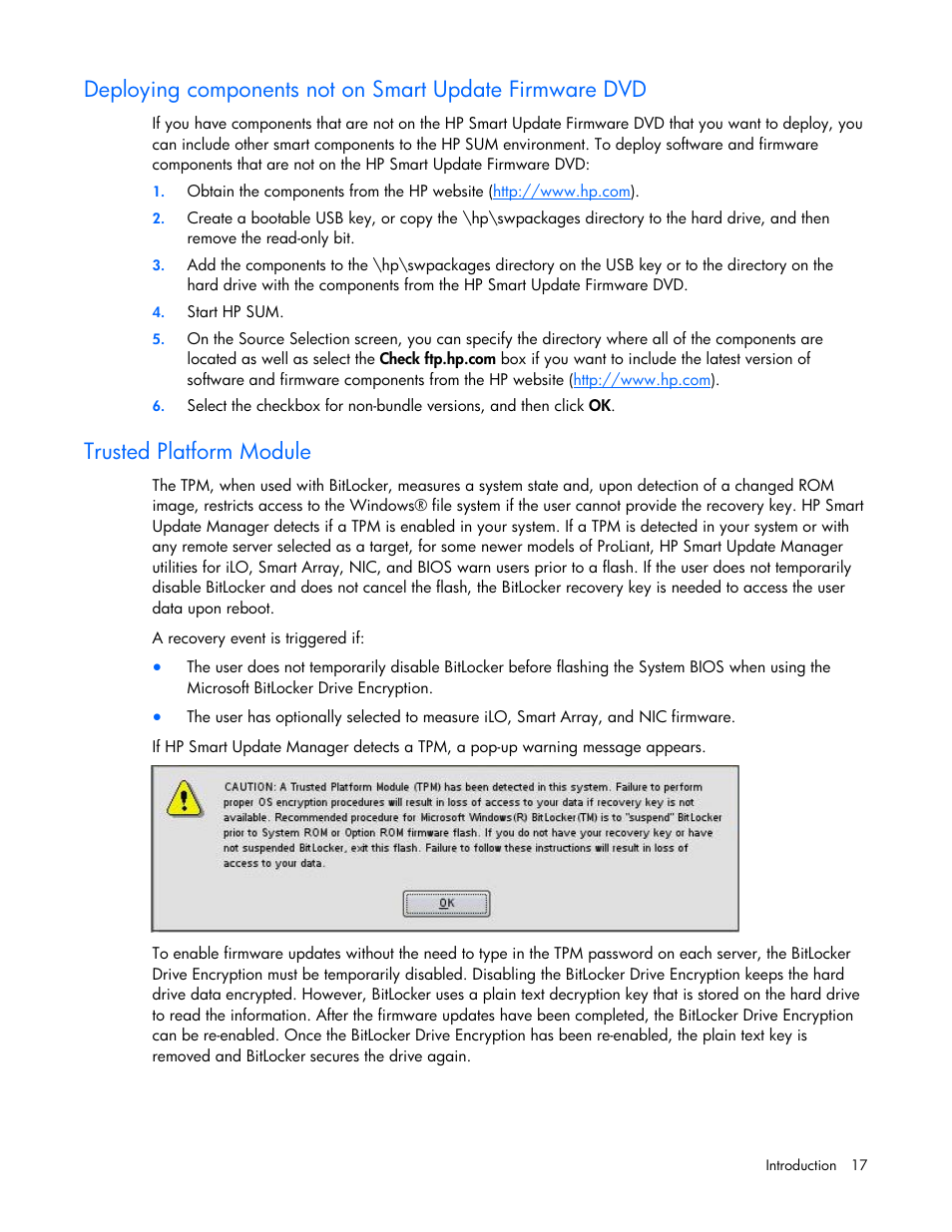 Trusted platform module | HP ProLiant Support Pack User Manual | Page 17 / 109